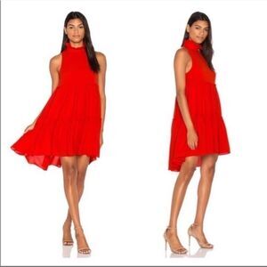Elliatt Sonnet High Neck Swing Dress with Ruffle in Bright Red - Size M